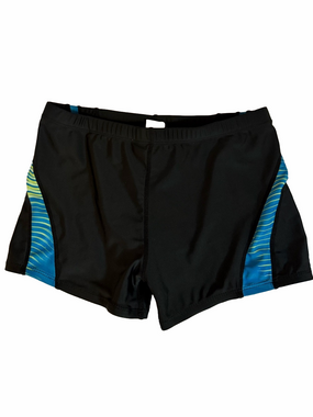 Diadora Black Shorty Swim Suit Trunks Boy Sz 12 Blue Accents Competitive Swim